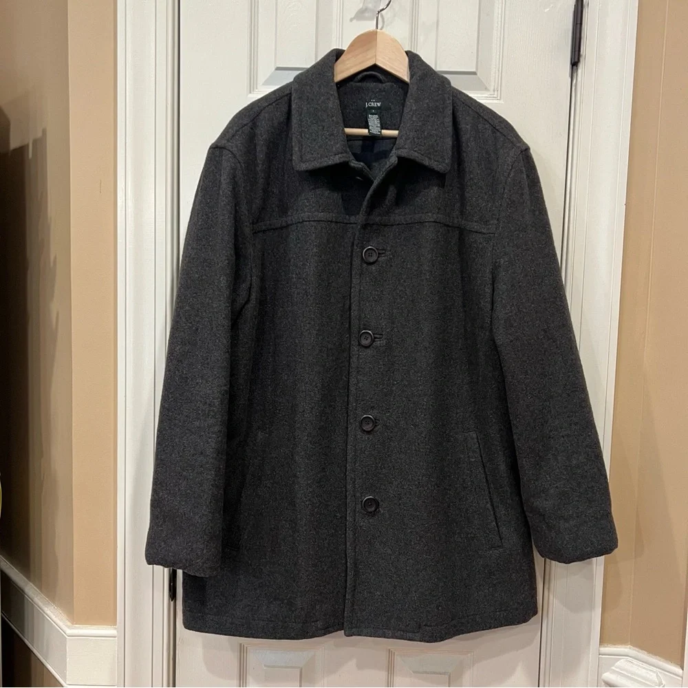 JCrew J. Crew Men’s Wool Button Front Jacket Outer Shell Pea Coat Gray Grey L